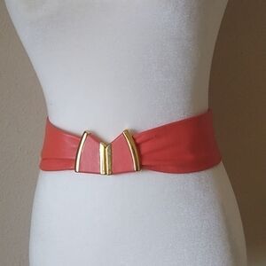 1980s Vintage Ginnie Johansen Designs Coral Leather and Gold Belt